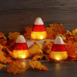 Home Decor Store 3 Mr. Halloween Mercury Glass LED Candy Corn Lights - 5"- Set Of 3