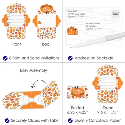 Big Dot Of Happiness Fall Pumpkin - Fill-In Cards - Halloween Or Thanksgiving Party Fold And Send Invitations - Set Of 8 4 Big Dot Of Happiness Fall Pumpkin - Fill-In Cards - Halloween Or Thanksgiving Party Fold And Send Invitations - Set Of 8 - Image 2