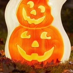 Union Products 56480 60-Watt Light Up Ghost And Pumpkin Halloween Outdoor Garden Statue Decoration Made From Blow-Molded Plastic, White/Orange -Home Decor Store GUEST 27f70d9c aa51 40d8 9e4d 42eac6b1ba13