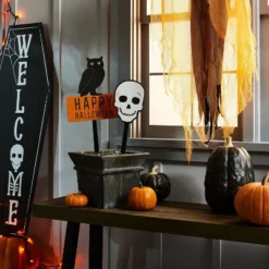 Falloween Large Black Sheltered Porch Pumpkin Halloween Decorative Sculpture - Hyde & EEK! Boutique™