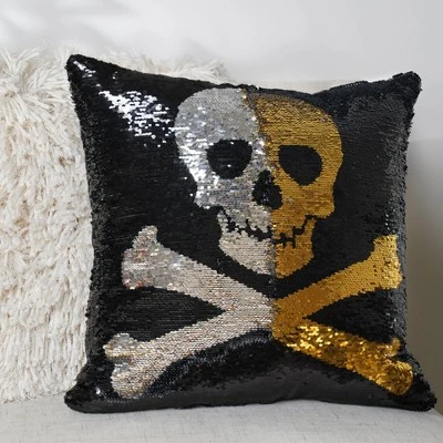 18"x18" Skull And Crossbones Halloween Square Throw Pillow Gold/Silver/Black - Lush Décor 5 18"x18" Skull And Crossbones Halloween Square Throw Pillow Gold/Silver/Black - Lush Décor - Image 3