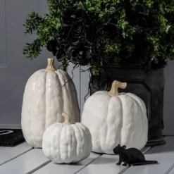 Falloween Medium Sheltered Porch Pumpkin White Halloween Decorative Sculpture - Hyde & EEK! Boutique™