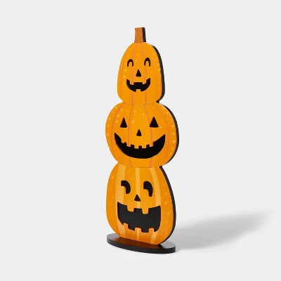 Triple Stacked Pumpkin Wood Halloween Sign - Hyde & EEK! Boutique™ 4 Triple Stacked Pumpkin Wood Halloween Sign - Hyde & EEK! Boutique™ - Image 2