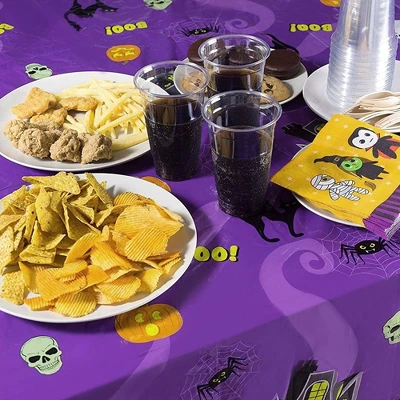Juvale 3 Pack Halloween Tablecloth For Party Decoration, Washable Plastic Table Cover For Decor , Purple, 54 X 108 In 4 Juvale 3 Pack Halloween Tablecloth For Party Decoration, Washable Plastic Table Cover For Decor , Purple, 54 X 108 In - Image 2