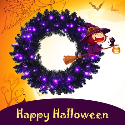 Costway 24inch Pre-lit Christmas Halloween Wreath Black W/ 35 Purple LED Lights 10 Costway 24inch Pre-lit Christmas Halloween Wreath Black W/ 35 Purple LED Lights - Image 8
