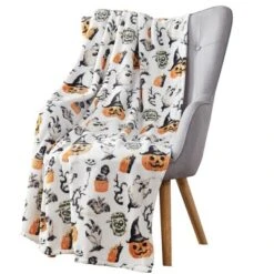 Kate Aurora Halloween Spooky Ghosts & Frankensteins Ultra Soft & Plush Oversized Accent Throw Blanket