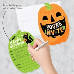 Big Dot Of Happiness Jack-O'-Lantern Halloween - Shaped Fill-In Invitations - Kids Halloween Party Invitation Cards With Envelopes - Set Of 12