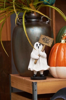 Gallerie II 7" Kid Ghost With Trick-or-Treat Sign Halloween Figure Decoration 4 Gallerie II 7" Kid Ghost With Trick-or-Treat Sign Halloween Figure Decoration - Image 2