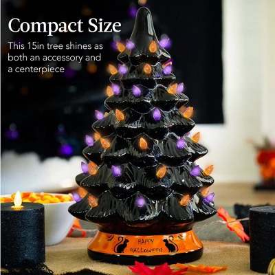 Best Choice Products 15in Pre-Lit Ceramic Tabletop Halloween Tree, Holiday Decoration W/ Orange & Purple Bulb Lights 7 Best Choice Products 15in Pre-Lit Ceramic Tabletop Halloween Tree, Holiday Decoration W/ Orange & Purple Bulb Lights - Image 5