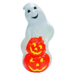Union Products 56480 60-Watt Light Up Ghost & Pumpkin Halloween Outdoor Garden Statue Decoration Made From Blow-Molded Plastic, White/Orange (2 Pack)