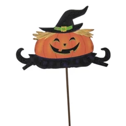 Halloween Costume Pumpkin Trio - Three Garden Stakes 26 Inches - Mummy Frankenstein Witch - F20050 - Metal - Orange