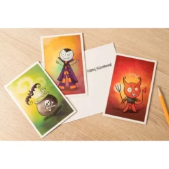 Sustainable Greetings 48 Pack Halloween Greeting Cards Bulk With Envelopes, 6 Assorted Cartoon Monsters Design, 4 X 6 In
