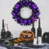Costway 24inch Pre-lit Christmas Halloween Wreath Black W/ 35 Purple LED Lights