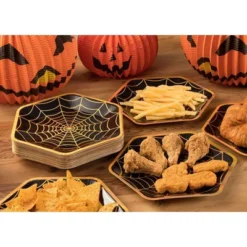 Blue Panda 50 Pack Halloween Black Spider Web Disposable Paper Plates Party Supplies, 9 X 8 In