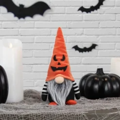 Northlight 9.75" Black And Orange Halloween Gnome With Jack-O-Lantern Hat