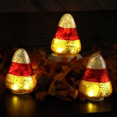 Mr. Halloween Mercury Glass LED Candy Corn Lights - 5"- Set Of 3 5 Mr. Halloween Mercury Glass LED Candy Corn Lights - 5"- Set Of 3 - Image 3