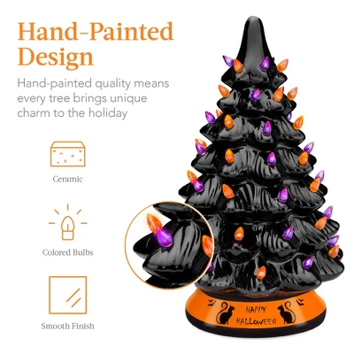 Best Choice Products 15in Pre-Lit Ceramic Tabletop Halloween Tree, Holiday Decoration W/ Orange & Purple Bulb Lights 4 Best Choice Products 15in Pre-Lit Ceramic Tabletop Halloween Tree, Holiday Decoration W/ Orange & Purple Bulb Lights - Image 2