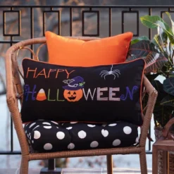 13"x24.5" Indoor Happy Halloween Black Rectangular Throw Pillow Cover - Pillow Perfect -Home Decor Store GUEST 9d9aae41 e53e 46ec bfa6 0f9be1dcdc69