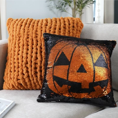 18"x18" Sparkle Pumpkin Halloween Square Throw Pillow Black/Orange - Lush Décor 5 18"x18" Sparkle Pumpkin Halloween Square Throw Pillow Black/Orange - Lush Décor - Image 3