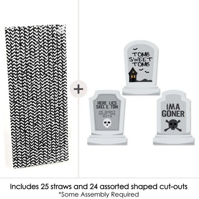 Big Dot Of Happiness Graveyard Tombstones - Paper Straw Decor - Halloween Party Striped Decorative Straws - Set Of 24 3 Big Dot Of Happiness Graveyard Tombstones - Paper Straw Decor - Halloween Party Striped Decorative Straws - Set Of 24