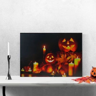 Northlight LED Lighted Jack-O-Lanterns And Leaves Halloween Canvas Wall Art 15.75" X 23.5" 3 Northlight LED Lighted Jack-O-Lanterns And Leaves Halloween Canvas Wall Art 15.75" X 23.5"