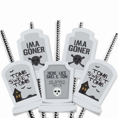 Big Dot Of Happiness Graveyard Tombstones - Paper Straw Decor - Halloween Party Striped Decorative Straws - Set Of 24 5 Big Dot Of Happiness Graveyard Tombstones - Paper Straw Decor - Halloween Party Striped Decorative Straws - Set Of 24 - Image 3
