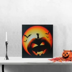 Northlight LED Lighted Bats And Jack-O-Lantern Halloween Canvas Wall Art 19.75" X 19.75"