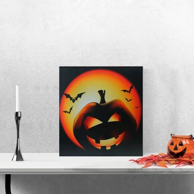 Northlight LED Lighted Bats And Jack-O-Lantern Halloween Canvas Wall Art 19.75" X 19.75" 3 Northlight LED Lighted Bats And Jack-O-Lantern Halloween Canvas Wall Art 19.75" X 19.75"
