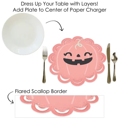 Big Dot Of Happiness Pastel Halloween - Pink Pumpkin Party Round Table Decorations - Paper Chargers - Place Setting For 12 9 Big Dot Of Happiness Pastel Halloween - Pink Pumpkin Party Round Table Decorations - Paper Chargers - Place Setting For 12 - Image 7
