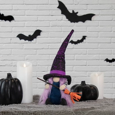 Northlight 14" Black And Purple Witch Gnome With Broom Indoor Halloween Figure 3 Northlight 14" Black And Purple Witch Gnome With Broom Indoor Halloween Figure