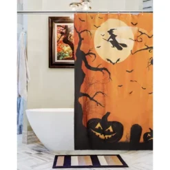 Juvale Halloween Bathroom Shower Curtain With Hooks, Orange And Black (72 X 72 In)