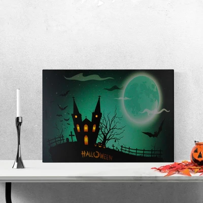 Northlight 23.5" Halloween Prelit LED Church In Cemetery Canvas Wall Art - Teal Blue/Black 3 Northlight 23.5" Halloween Prelit LED Church In Cemetery Canvas Wall Art - Teal Blue/Black