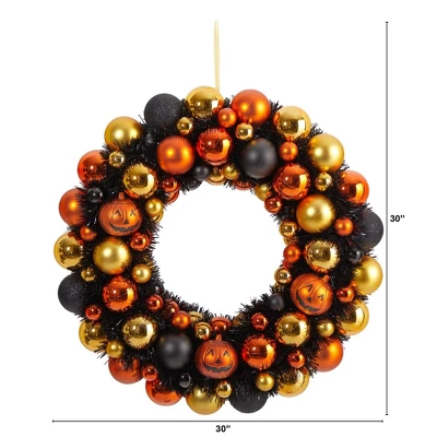 Nearly Natural 19” Halloween Shatterproof Jack O'lantern Pumpkin Ornament Wreath 3 Nearly Natural 19” Halloween Shatterproof Jack O'lantern Pumpkin Ornament Wreath