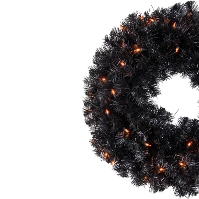 Northlight Pre-Lit Black Noble Spruce Artificial Halloween Wreath, 24-Inch, Orange Lights 5 Northlight Pre-Lit Black Noble Spruce Artificial Halloween Wreath, 24-Inch, Orange Lights - Image 3