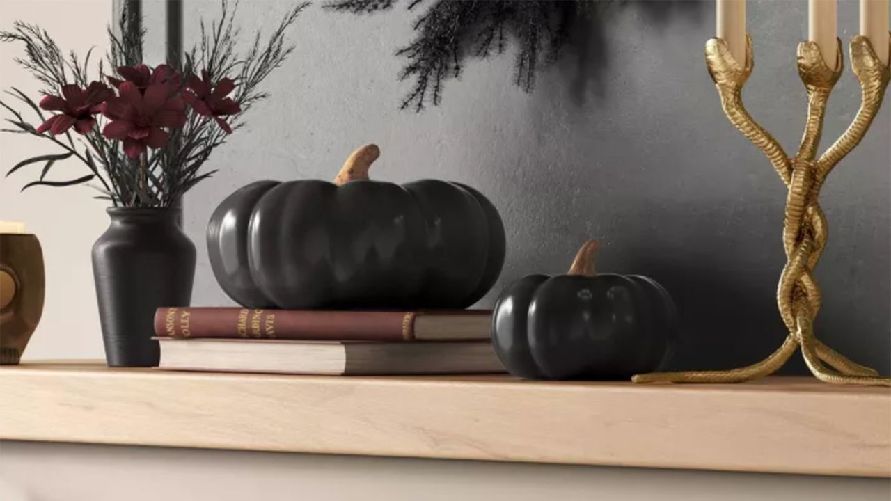 Home Decor Store -Home Decor Store threshold medium ceramic halloween pumpkin with gold stem